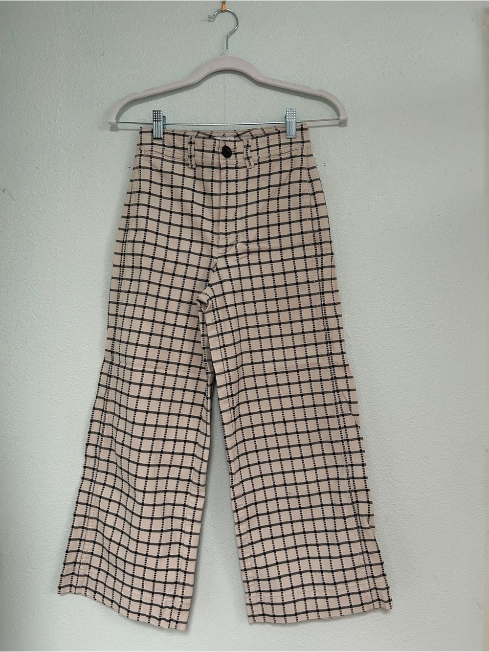 Madewell Cream and Black Plaid High-Rise Pants
